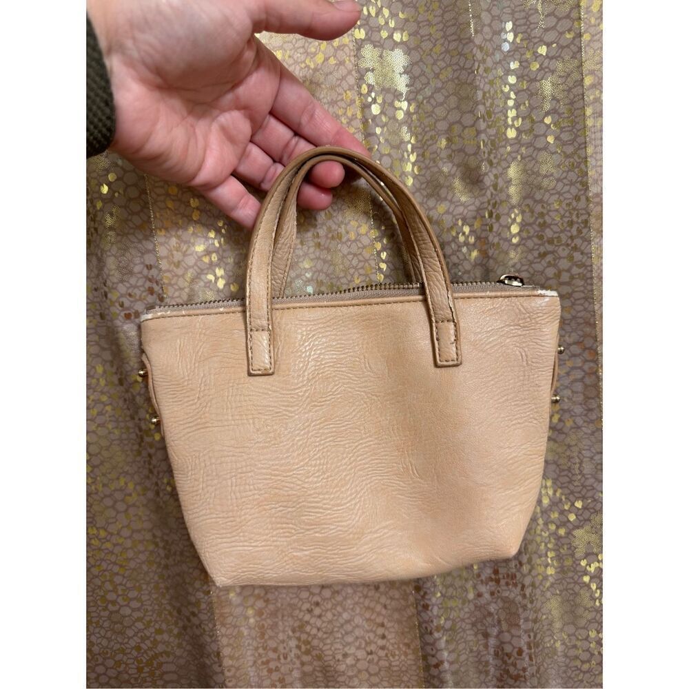 Free People Small Beige Tan Faux Leather Tote Bag Flawed Used